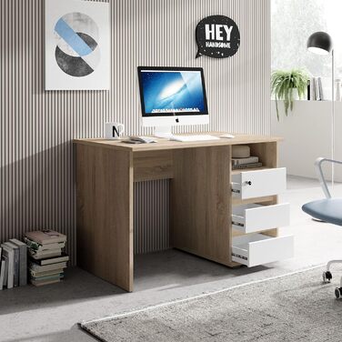 Письмовий стіл Stella Trading 1 з висувними ящиками, - Офісний стіл Комп'ютерний стіл для домашнього офісу з місцем для зберігання та відкритим відсіком для зберігання - 110 x 75 x 65 см (Ш/В/Г) (ширина 110 см, дуб сонома / білий)