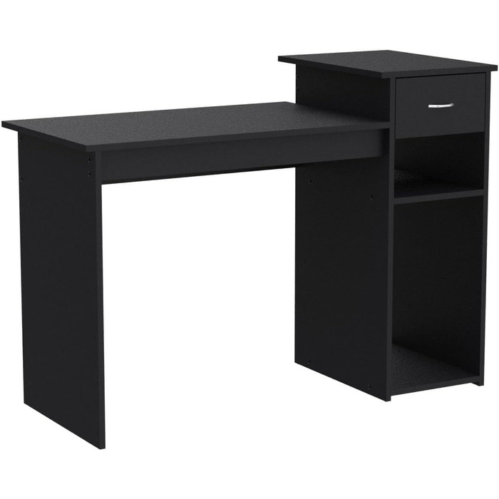 Комп'ютерний стіл 112 x 82 x 50 см, Офісний стіл з висувним ящиком, Робочий стіл 2 Полиці з МДФ, Стіл для ПК в чорному кольорі Schwawrz
