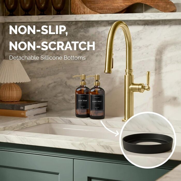 Набір дозаторів для мила 2 шт. з нержавіючою помпою, скляні, 475 мл (набір для кухні та ванної кімнати)