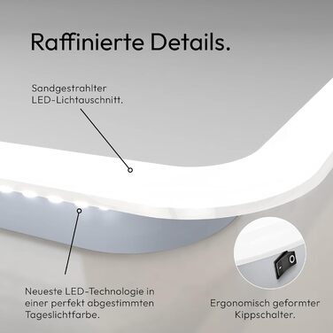 Дзеркало для ванної кімнати Talos Moon з підсвічуванням 120x70 см, вологостійке (алюмінієва рама, нейтрально-біле світло)