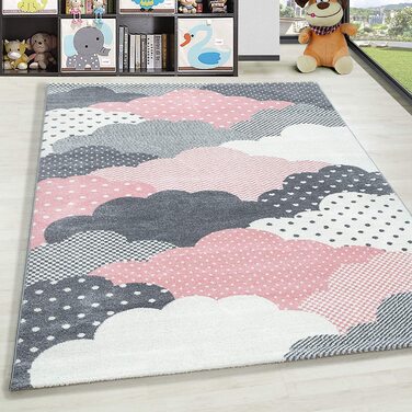 Дитячий килимок HomebyHome з коротким ворсом Cloud Pink - можна прати, екстра м'який, антиалергенний (120 x 170 см, Pink-2)