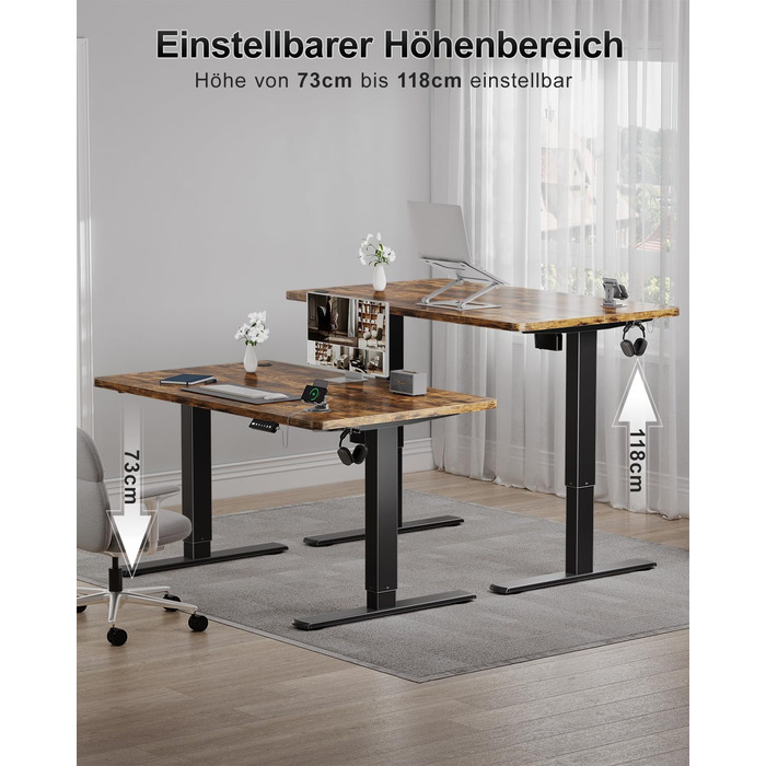 Дитячий стіл Airfish з регулюванням висоти 80x60 см, електричний, з функцією пам'яті. Стол для дому/офісу, стоячи/сидячи. Колір: Коричневий.