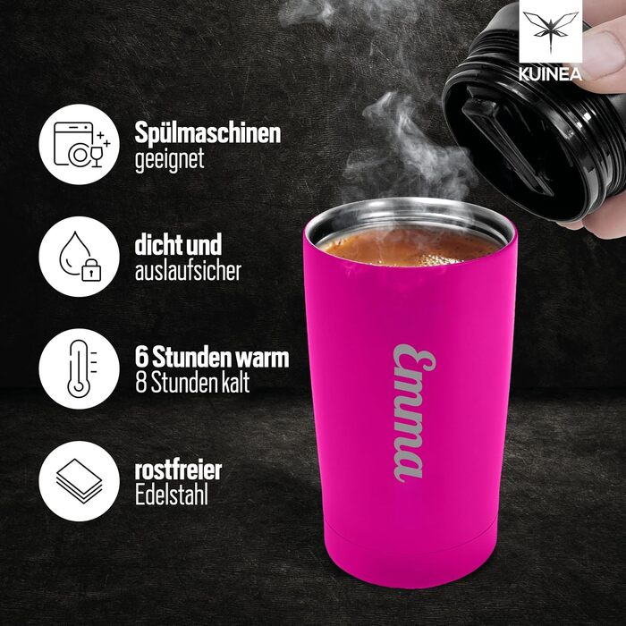 Термокухоль з персоналізацією, 350 мл, не протікає, з гравіюванням, чорна/рожева (з іменем)