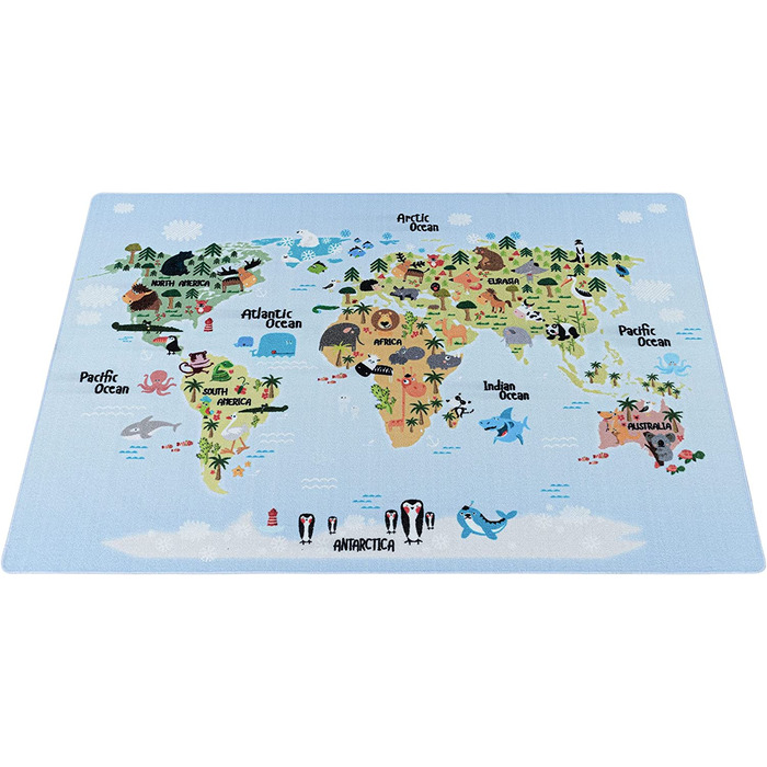 Домашній дитячий килим з коротким ворсом HomebyHome Мапа світу 100x150 см