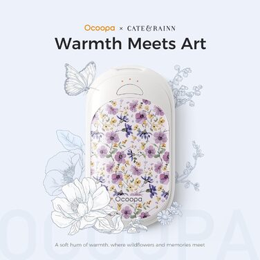 Електричні грілки для рук OCOOPA 2 шт. з магнітом, 5000mAh, 3 режими нагріву, компактні, для рукавичок, сумки, зимові аксесуари, подарунок, фіолетовий/білий (Ocoopa x Artist in Bloom)