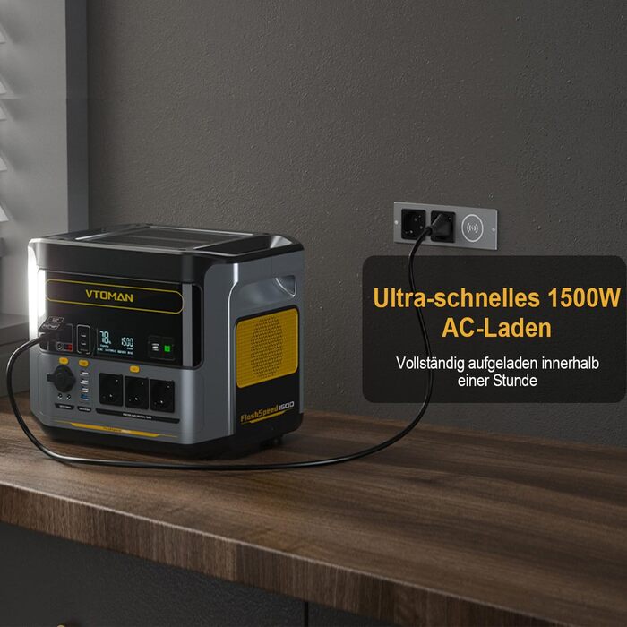 Портативна електростанція VTOMAN FlashSpeed 1500 - сонячний генератор 1548Wh з 3 розетками по 1500W (3000W пік), швидка зарядка 0-100% за 1 годину, акумулятор LFP для кемпінгу, подорожей, надзвичайних ситуацій