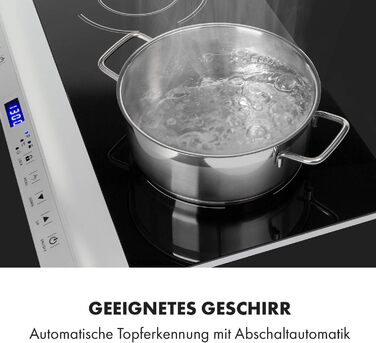 Мобільна конфорка Klarstein Cucinata, подвійна індукційна варильна поверхня, 3100 Вт, сенсорне керування, датчик каструлі, таймер вимкнення, 10 рівнів, захист від перегріву, блокування від дітей, склокераміка, срібло