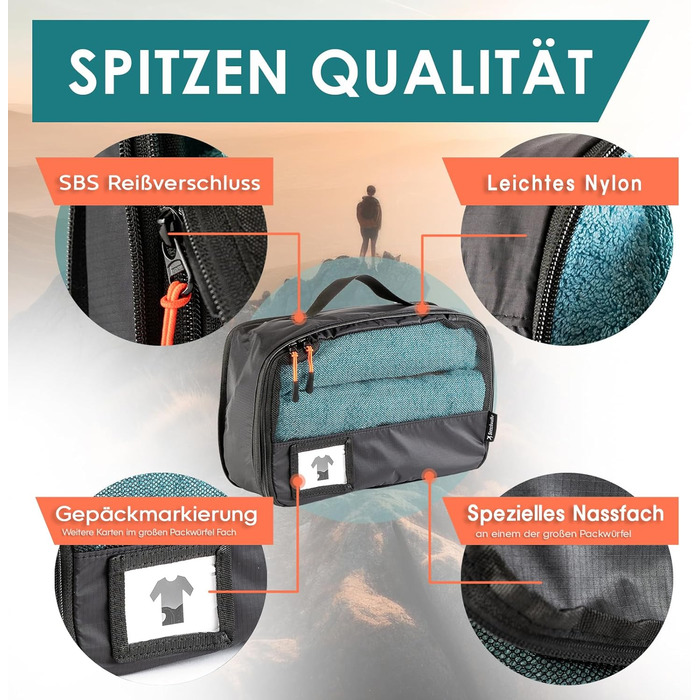 Набір компресійних органайзерів для одягу в подорожі Packing Cubes, 8 предметів, чорний — легкі сумки-пакувальники для рюкзака та валізи