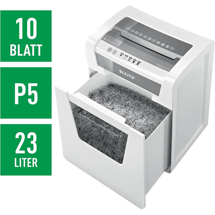 Шредер Leitz IQ Office P5 Mikroschnitt: 10 листів, для офісу, білий