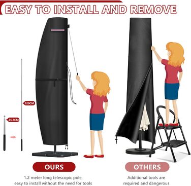 Захисний чохол для парасольки/перголи LAMUNI, водонепроникний, для парасольки/перголи 3-5м, 220x40/70/50 см