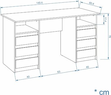 Письмовий стіл KOMTO з шухлядами - Осло 140 x 60 x 74 см Сучасний письмовий стіл Бетон білий Офісний стіл Комп'ютерний стіл Робочий стіл Офісний стіл для ПК Дитячий стіл з місцем для зберігання 140 x 60 x 74 см Бетон / Білий