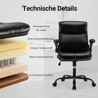 Офісний стіл COLAMY: ергономічний крісло з високою спинкою, регульовані підлокітники, шкіряне покриття (чорний)