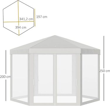 Садова альтанка Outsunny Альтанка з москітною сіткою Marquee Садовий намет Marquee Marquee 6-сторонній поліестер метал 394x394x250см (кремовий)