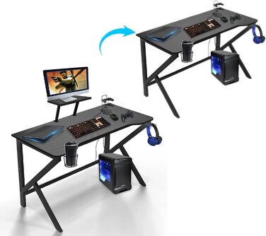 Ігровий стіл HaodaCulture 160x135 см з підставкою для монітора, 2 розетки та 2 USB, кутовий, для ПК, 100x55 см