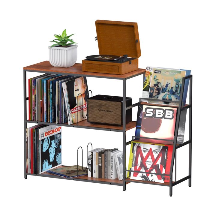 Стіл для програвача YCJY з полицями для платівок, вінтажний, місткість до 400 альбомів