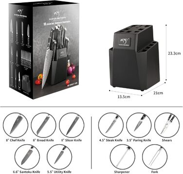 Набір професійних кухонних ножів NANFANG BROTHERS з дамаської сталі, 18 предметів, VG10, 67 шарів, японський кухонний набір, дерев'яний брусок, червоний, чорний