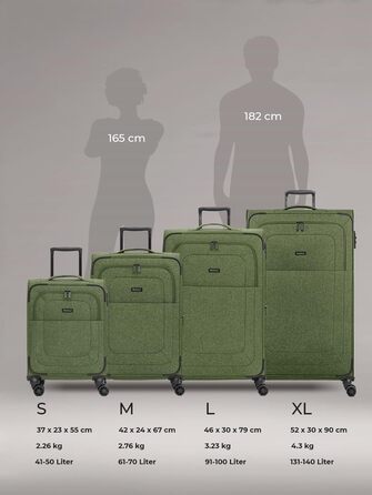 Набір валіз REDOLZ 3 шт. для жінок та чоловіків | Легкі та стійкі дорожні валізи з високоякісним softcase, 4 подвійні колеса, TSA-замок, розширювані (Essentials 12) Оливковий колір