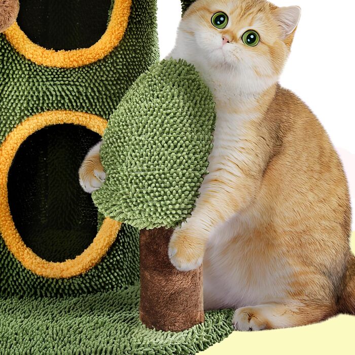 Кігтеточка Yaheetech Cat Tree Cat Tree Cat, висота 123см Міцне дерево для котів з тканини швабри Мотузка сизаль, зелена/жовта