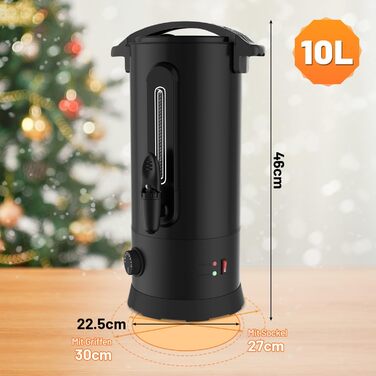 Глювайнер Cecaylie 10L: Електричний диспенсер для глінтвейну з нержавіючої сталі, з термостатом, краном та індикатором рівня, чорний