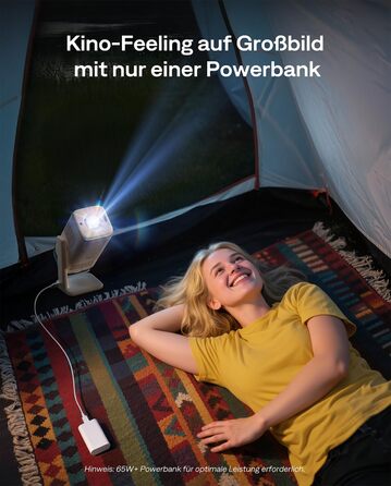 Портативний проєктор Aurzen Boom Air Mini з Google TV та Netflix, 4K, USB-C, Smart, Dolby Audio, WiFi, Bluetooth, автофокус TOF, поворотний штатив, кремово-білий