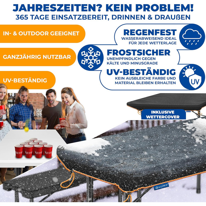 Стол KESSER® розкладний буфет пластиковий 183x76 см для кемпінгу, відпочинку, саду, тераси, балкону на 6 осіб з чохлом та ручкою, білий