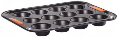 Форма для мафінів LE CREUSET з антипригарним покриттям, 12 шт., Ø 7 см, для закваски, з вуглецевої сталі, антрацит/помаранчевий