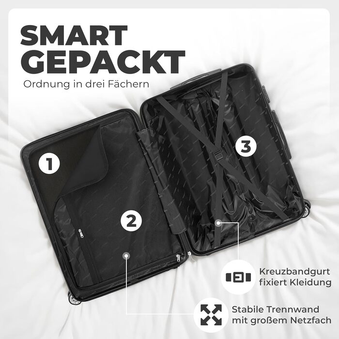 Набір валіз Onbest 3 шт. XXL – Чорний: 20', 24', 28' з ABS-пластику, з колесами, включає цифрові ваги