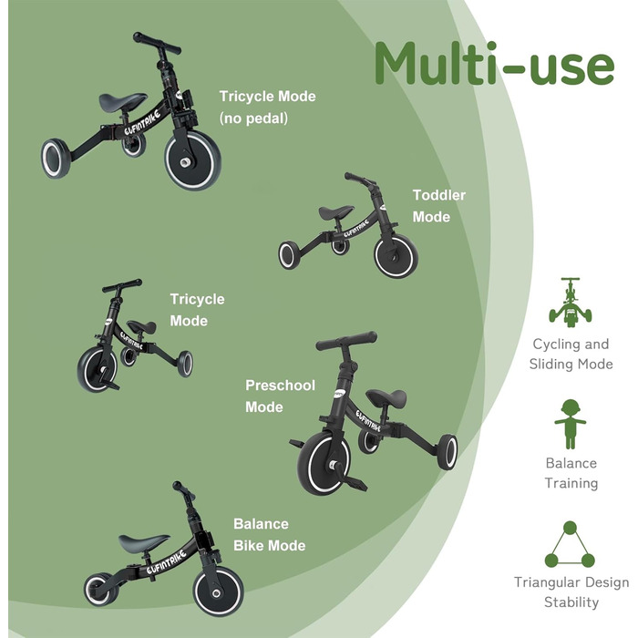 Бесрей 5-в-1 Дитячий Біговел-Трохоліг для Малюків 1-4 Років (Чорний)
