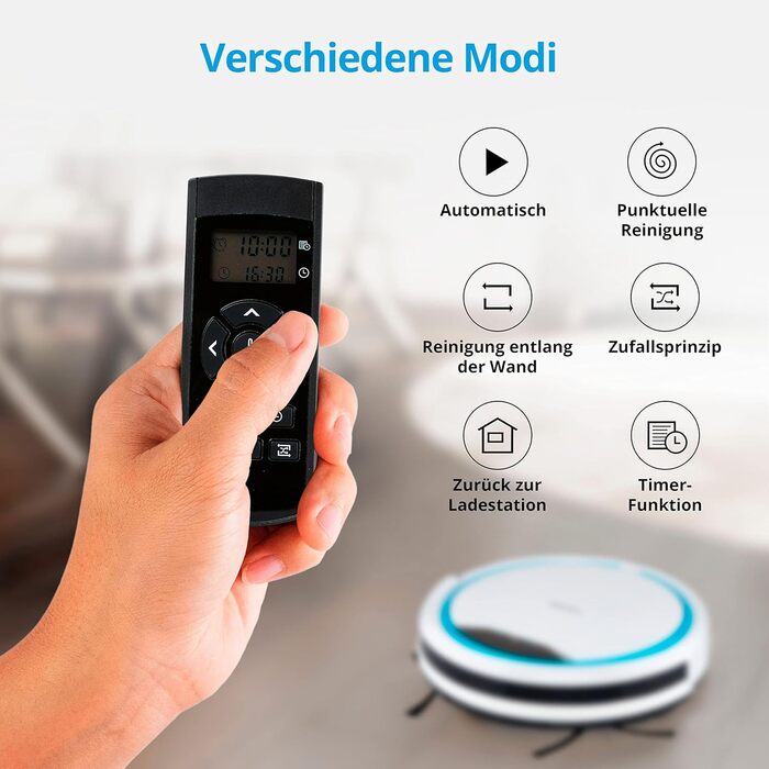 Робот-пилосос MEDION MD19900 з зарядною станцією: навігація, для твердих поверхонь (плитка, ламінат), видалення шерсті тварин, пульт ДК, до 90 хвилин роботи