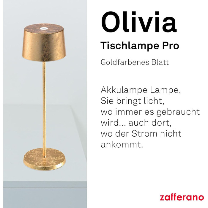 Zafferano Olivia Pro: портативна лампа з регулюванням яскравості, золото, 35 см