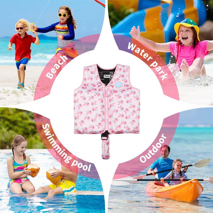Дитяча плавальна куртка, плавки для малюків, плавальний купальник з регульованим кріпленням для дітей унісекс (китовий рожевий, 20-30 кг (Рекомендований вік 3-6 років))