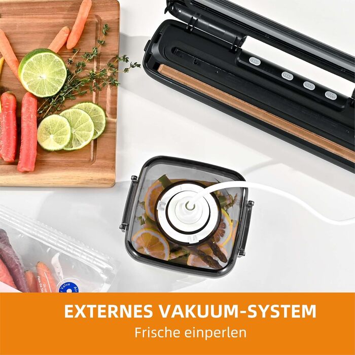 Вакууматор для продуктів 5-в-1 Kitchen in the box – автоматичний вакуумний пакувальник з режимами вологого та сухого запечатування, ширина шва 5 мм, комплект з 15 пакетами та шлангом