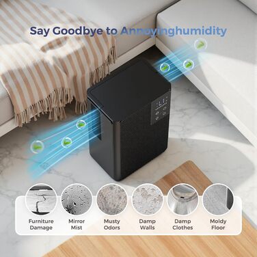 Електричний осушувач повітря, тихий, 2.5L з LED дисплеєм, автоматичне відтанення, проти вологи та плісняви, енергозберігаючий, чорний