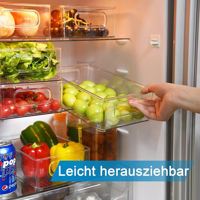 Організатор для холодильника Herrfilk, набір з 2 предметів, прозорий Штабельований ящик для зберігання з ручкою, набір органайзерів для холодильника Tidy, набір холодильн
