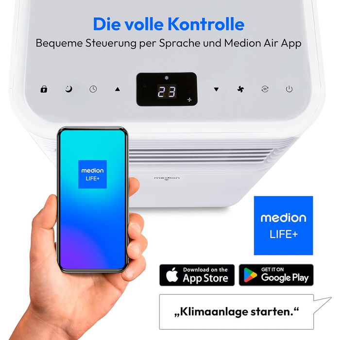 Мобільний кондиціонер MEDION P901 9000 BTU, 32 м, 3в1, додаток/голосове керування, з віконним ущільнювачем