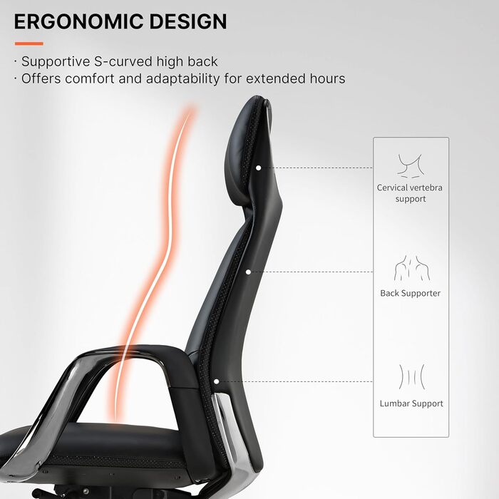 Крісло офісне EUREKA ERGONOMIC з шкіри, чорне: регульоване, ергономічне, для офісу та дому
