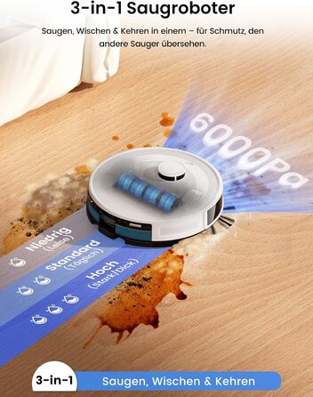 Робот-пилосос LEFANT M2Plus з функцією миття підлоги, 6000Pa, станція самостійної очистки, LiDAR-навігація, ідеальний для видалення шерсті тварин