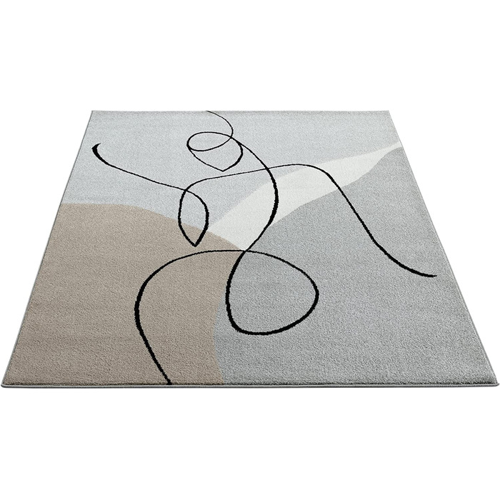 Сучасний м'який дизайнерський килим з м'яким ворсом, що не вимагає особливого догляду, стійкий до фарбування, привабливий, трикутний, сіро-білий, (120 x 170 см, сірий-Абстрактний)