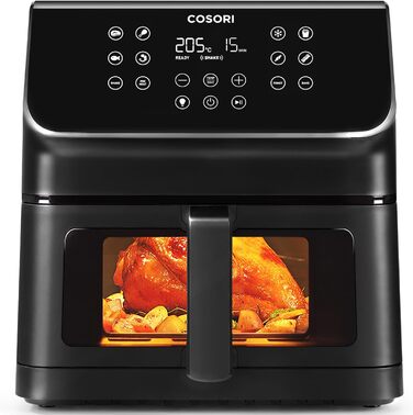 Аерофритюрниця COSORI 6,2 л з віконцем, 1700 Вт, 12 програм, сенсорне управління, регулювання часу та температури, рецепти в комплекті