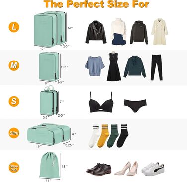 Набір органайзерів для валізи Packing Cubes, дорожні сумки-пакувальники з косметичкою, 8 предметів, зелений