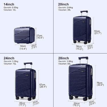 Набір валіз Sea Choice 4 в 1: S/M/L/XL, з жорстким корпусом, розширюваний, з TSA-замком, YKK блискавкою, темно-синій