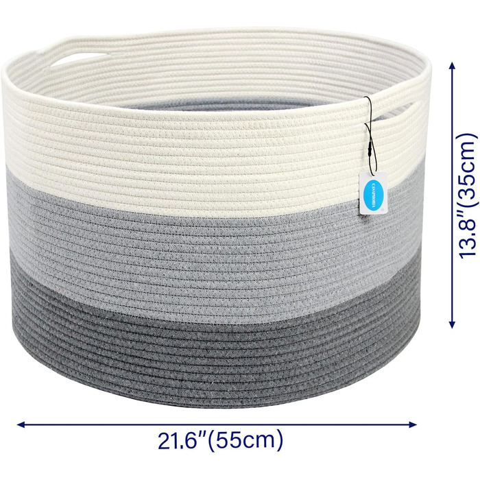 Кошик для зберігання Casaphoria з бавовняного шнура для вітальні, плетені кошики з ручками для ковдр, рушників та подушок, кошик для білизни, кремово-білий та коричневий (55,9 x 55,9 x 35,6 см, XXXL)