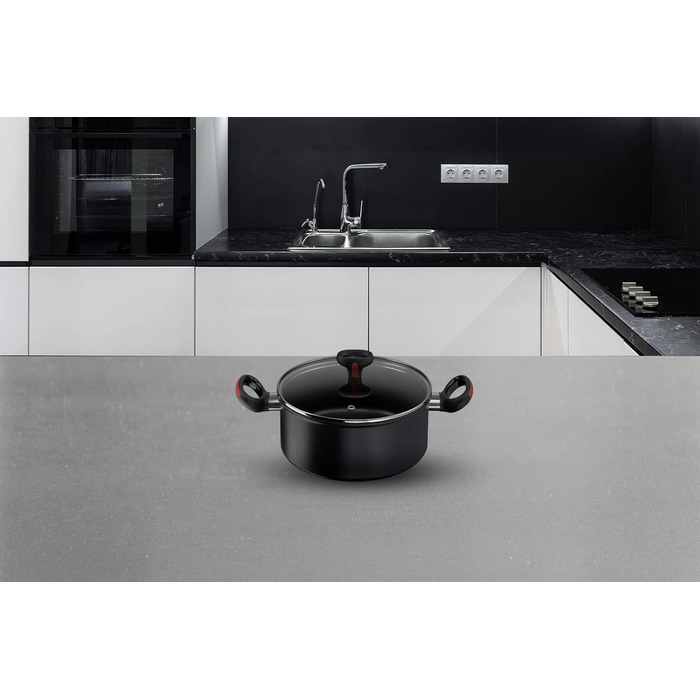 Каструля Lagostina Linea Rossa, індукційна, з двома ручками, Ø 24 см, алюміній, з кришкою, для плити та духовки, чорна