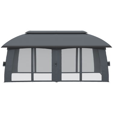 Намет для вечірок Outsunny Garden Pavilion 3 x 6 м з подвійним дахом і бічними стінками, сітки від мух до 15 осіб, оцинкований метал, темно-сірий