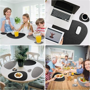 Набір з 6 серветок на стіл, миючі, з підставками, двосторонні, з імітацією шкіри, водонепроникні для обіднього столу, кухні, ресторану та дому (6 шт., чорний)