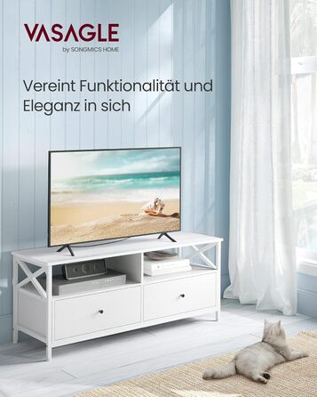 Тумба під телевізор VASAGLE, 120 см, з 2 шухлядами та 2 відкритими полицями, для телевізорів до 55 дюймів, сталевий каркас, вінтажний колір, LTV300B01