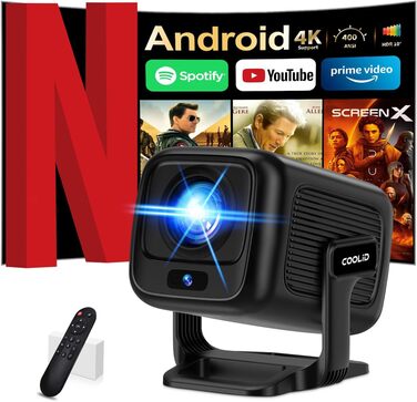 Портативний проєктор Mini Beamer 4K Full HD з 5G WiFi 6, Bluetooth 5.4 та автоматичною корекцією трапецеїдальних спотворень. Підтримка USB/Laptop/PC, з мишкою та пультом дистанційного керування. Чорний (Black-1)