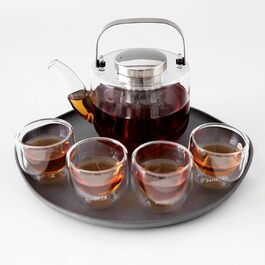 Чайник VIVA Scandinavia з сітчастою вставкою, скляний чайник з термостійким ситечком, скляний чайник для чайників з нагрівачем, підходить для розсипного чаю без чайного пакетика, 1,3 літра (комплект)