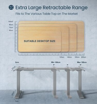 Регульований за висотою електричний стіл MAIDeSITe з 2 моторами, пам'ятью та захистом від зіткнень (72-120 см, сірий)
