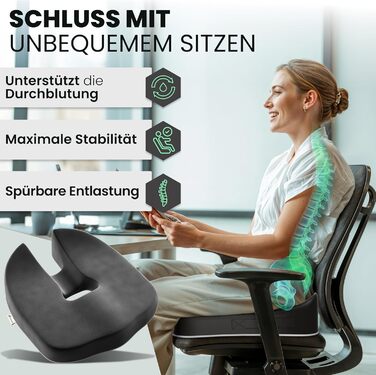 Ортопедична подушка для сидіння – ергономічна, з піною з пам'яті, знімає навантаження з куприка та спини, готова до використання – сертифікована IGR та перевірена Oeko-Tex, ідеальна для офісу, авто, подорожей та вагітності